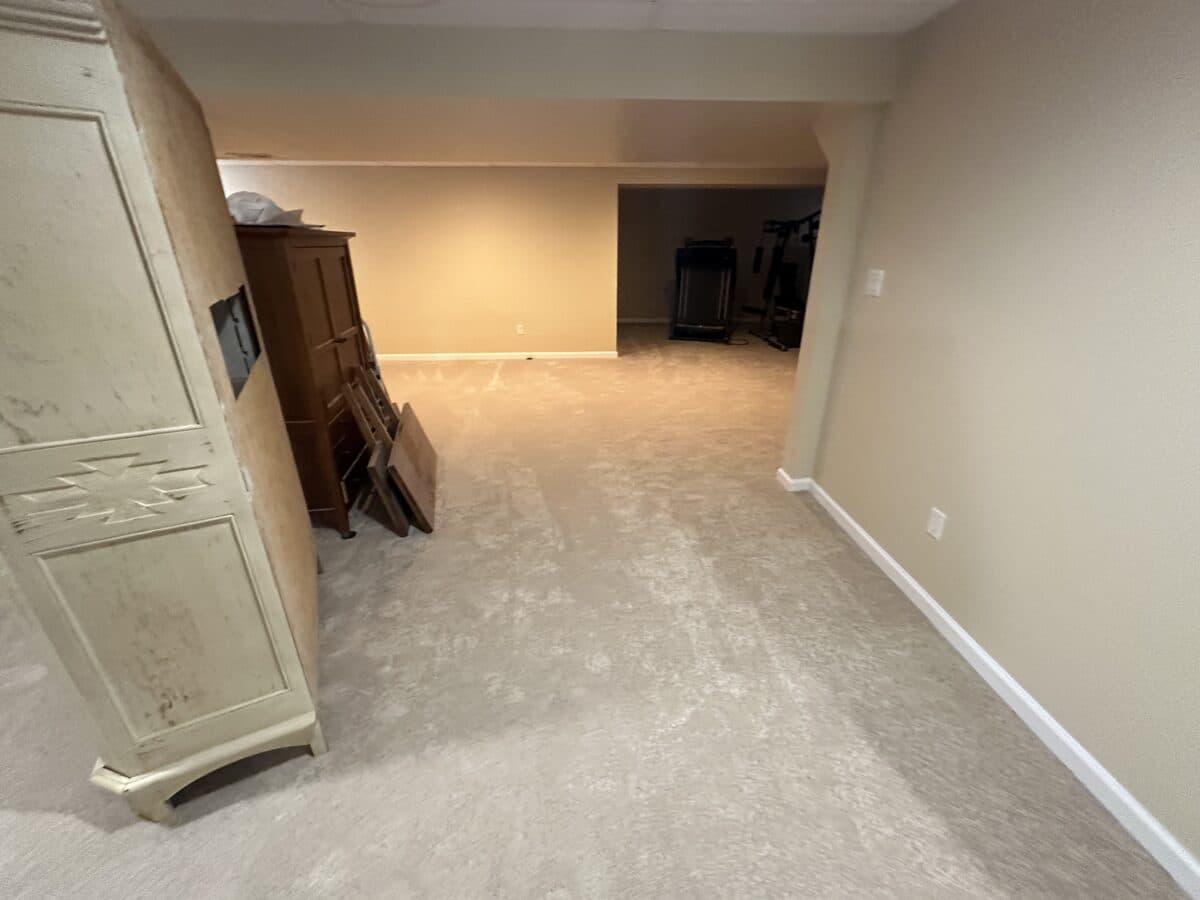 Water Damage — Finished Basement · Water Damage — After