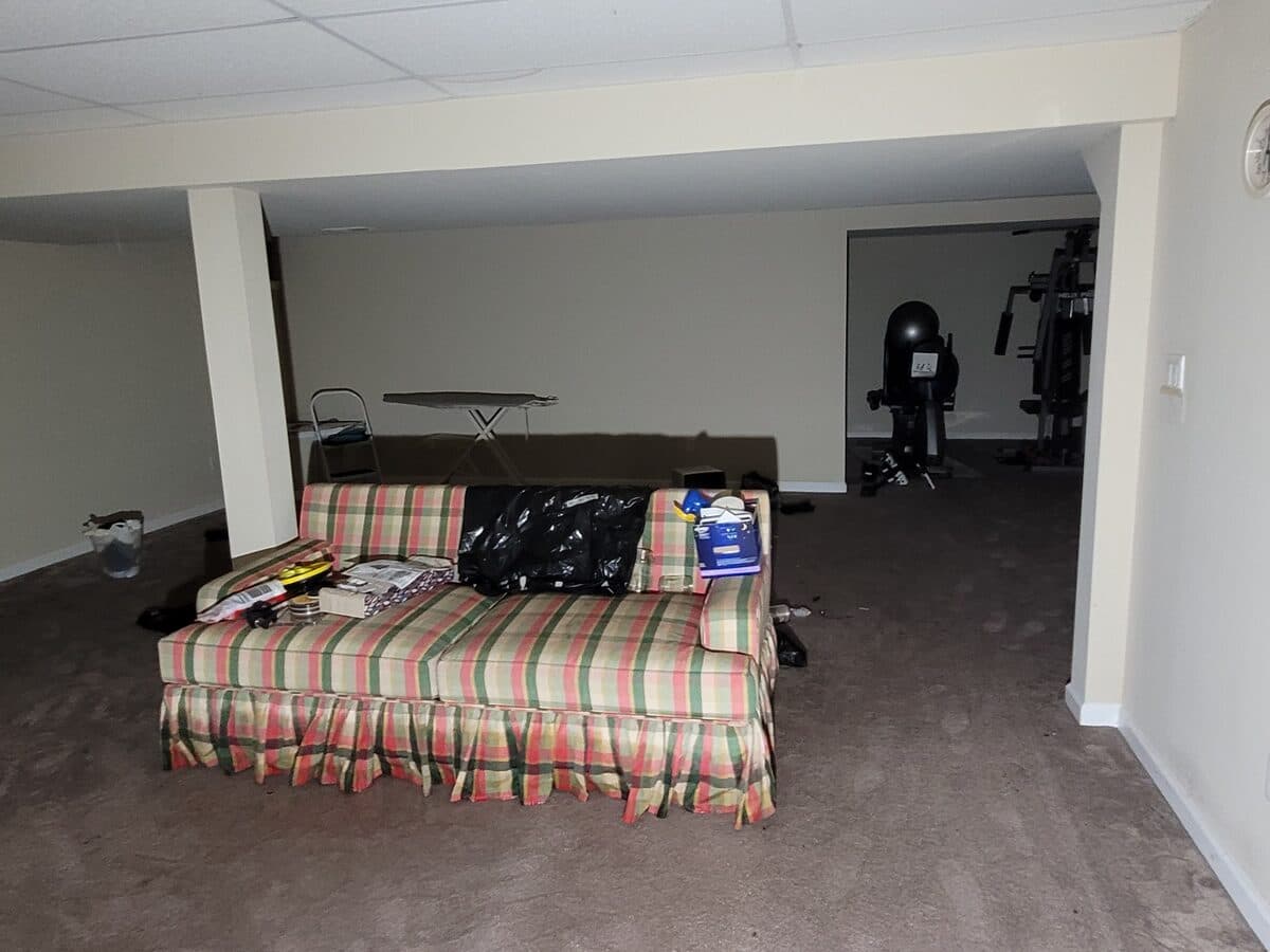 Water Damage — Finished Basement · Water Damage — Before